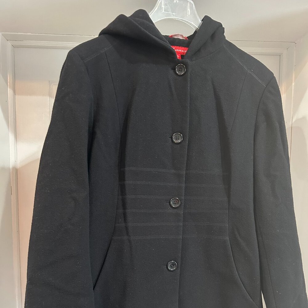 Anne Klein Knee Length Black Wool Coat - Size XL - Womens